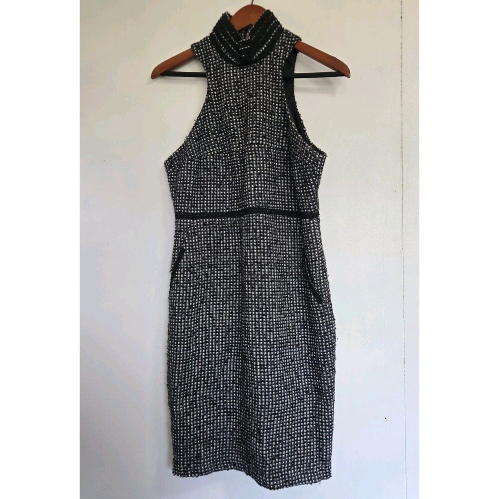 Karl Lagerfeld for Impulse Dress Womens 8 Wool Blend Tweed Black Preppy Twee
